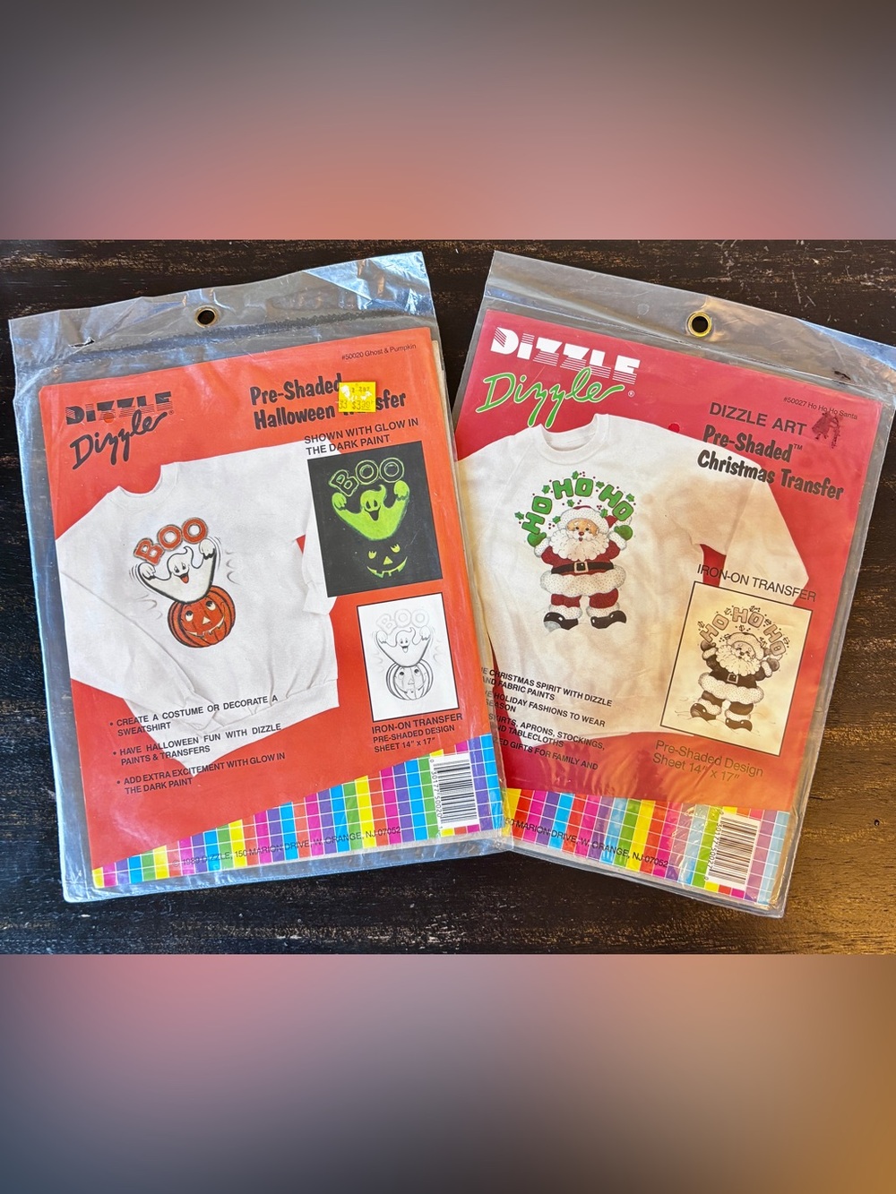 1989 Dizzle Art Pre-Shaded Iron-On Transfer Lot of 2 Ghost & Santa 50020 50027